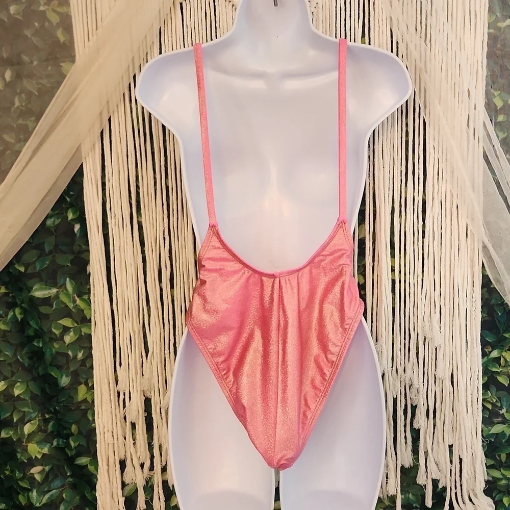 DIPPIN DAISY’S pink glitter Getting Drunk one-piece swimsuit